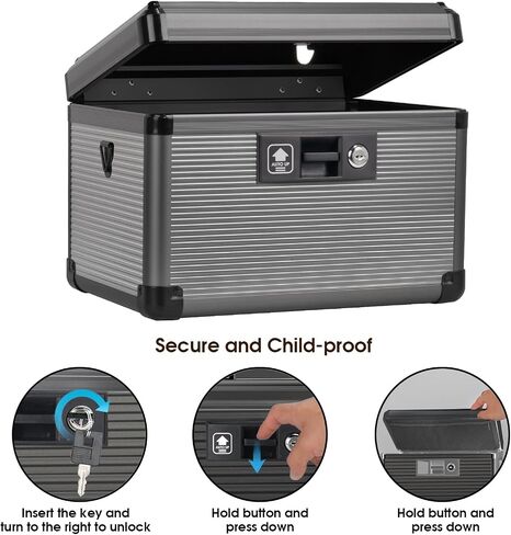 Medicine Lock Box with Key, Alluminum Alloy Box for Medication,First aid kit with a Removeable Tray to Store Medicines & Pills for Home,Black 10 * 6.89 * 6.89 Inch in Saudi Arabia