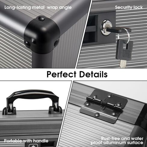 Medicine Lock Box with Key, Alluminum Alloy Box for Medication,First aid kit with a Removeable Tray to Store Medicines & Pills for Home,Black 10 * 6.89 * 6.89 Inch in Saudi Arabia