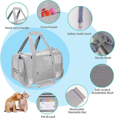 Cat Carrier, Dog Carrier, Pet Carrier for Small Dogs Medium Cats Puppies Under 15 Lbs, TSA Airline Approved Carrier Soft Sided Dog Travel Carriers, Cat Carriers with Reflective Strip - Pink in Kuwait