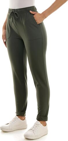 Zac & Rachel Women's Brushed Dty Jogger with Functional Pockets, Elastic + Tie Waist, and Rolled Ankle Cuff in Saudi Arabia