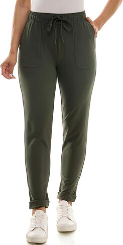 Zac & Rachel Women's Brushed Dty Jogger with Functional Pockets, Elastic + Tie Waist, and Rolled Ankle Cuff in Saudi Arabia