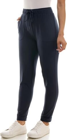 Zac & Rachel Women's Brushed Dty Jogger with Functional Pockets, Elastic + Tie Waist, and Rolled Ankle Cuff in Kuwait