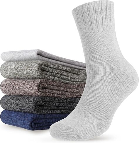 Merino Wool Socks Mens, 5 Pairs Hiking Socks for Winter, Sport Warm Boot Socks for Outdoor Indoor, Moisture Wicking Soft Crew Socks fit USA Sizes 6-12 in Saudi Arabia