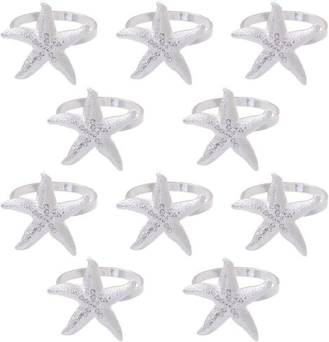 Starfish Napkin Rings, Metal Rhinestone Napkin Ring Set of 10 for Dinner Party, Christmas, Wedding, Family Reunion or Everyday Use, Beach Coast Themed Napkin Table Decoration Accessories (Gold) in Saudi Arabia