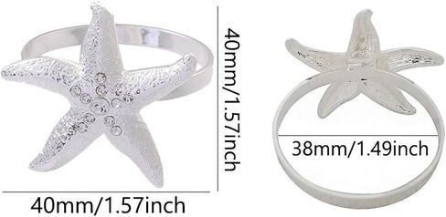 Starfish Napkin Rings, Metal Rhinestone Napkin Ring Set of 10 for Dinner Party, Christmas, Wedding, Family Reunion or Everyday Use, Beach Coast Themed Napkin Table Decoration Accessories (Gold) in Saudi Arabia