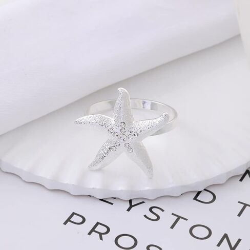 Starfish Napkin Rings, Metal Rhinestone Napkin Ring Set of 10 for Dinner Party, Christmas, Wedding, Family Reunion or Everyday Use, Beach Coast Themed Napkin Table Decoration Accessories (Gold) in Saudi Arabia