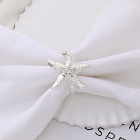 Starfish Napkin Rings, Metal Rhinestone Napkin Ring Set of 10 for Dinner Party, Christmas, Wedding, Family Reunion or Everyday Use, Beach Coast Themed Napkin Table Decoration Accessories (Gold) in Saudi Arabia
