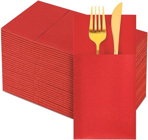 CHEFCAT Black Disposable Dinner Napkins with Built-in Flatware Pocket, Linen Feel Airlaid Paper Napkins, Prefolded for Party,Wedding, Restaurant & Dinner, Pack of 50 in Saudi Arabia
