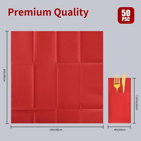 CHEFCAT Black Disposable Dinner Napkins with Built-in Flatware Pocket, Linen Feel Airlaid Paper Napkins, Prefolded for Party,Wedding, Restaurant & Dinner, Pack of 50 in Saudi Arabia