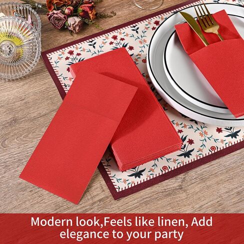 CHEFCAT Black Disposable Dinner Napkins with Built-in Flatware Pocket, Linen Feel Airlaid Paper Napkins, Prefolded for Party,Wedding, Restaurant & Dinner, Pack of 50 in Saudi Arabia