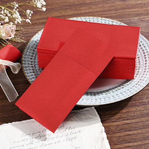 CHEFCAT Black Disposable Dinner Napkins with Built-in Flatware Pocket, Linen Feel Airlaid Paper Napkins, Prefolded for Party,Wedding, Restaurant & Dinner, Pack of 50 in Saudi Arabia