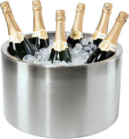 OGGI Jumbo Stainless Steel Double Wall Party Tub - Holds up to 12 bottles of wine or champagne. Size 16.5" by 9.75". in Saudi Arabia