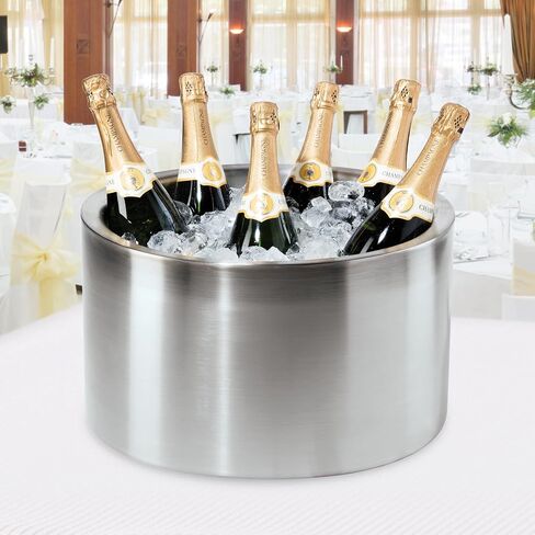 OGGI Jumbo Stainless Steel Double Wall Party Tub - Holds up to 12 bottles of wine or champagne. Size 16.5" by 9.75". in Saudi Arabia
