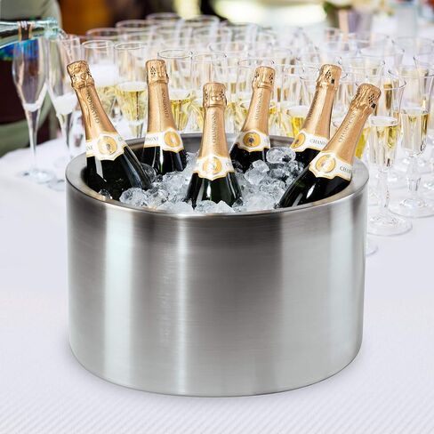 OGGI Jumbo Stainless Steel Double Wall Party Tub - Holds up to 12 bottles of wine or champagne. Size 16.5" by 9.75". in Saudi Arabia