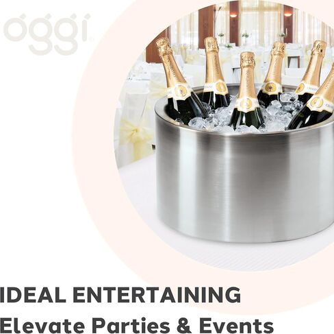 OGGI Jumbo Stainless Steel Double Wall Party Tub - Holds up to 12 bottles of wine or champagne. Size 16.5" by 9.75". in Saudi Arabia