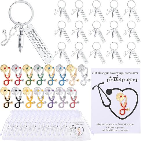 Nurse Gifts Set Stethoscope Brooch Lapel Pins Nurse Keychain Appreciation Gifts Thank You Card Bag Nurse Week Gift in Saudi Arabia