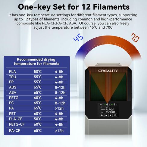 Creality Filament Dryer Box Space PI, Dry Box, 3D Printer Filament Dehydrator, Upgrade PTC 360° Heating Drier,45℃-70℃&0-48h Adjustable,Real-time Monitoring,Touch Screen,One-Key for Drying 12 filaments in Saudi Arabia