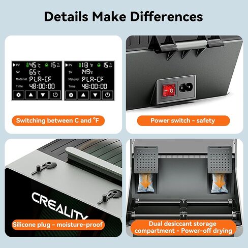 Creality Filament Dryer Box Space PI, Dry Box, 3D Printer Filament Dehydrator, Upgrade PTC 360° Heating Drier,45℃-70℃&0-48h Adjustable,Real-time Monitoring,Touch Screen,One-Key for Drying 12 filaments in Saudi Arabia