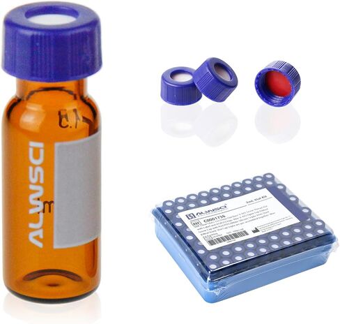 Ultraclean Vials for Chromatography Kit, 2ml 9mm HPLC Vial, Clear Autosampler Vial with Graduation, 9-425 Blue Screw Cap with Hole, Red PTFE&White Silicone Septa, 100 of Pack in Saudi Arabia