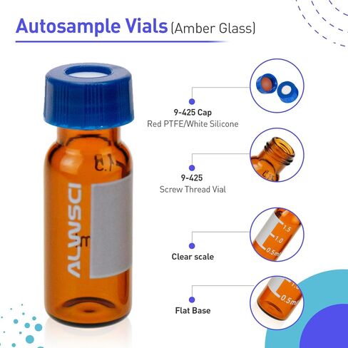 Ultraclean Vials for Chromatography Kit, 2ml 9mm HPLC Vial, Clear Autosampler Vial with Graduation, 9-425 Blue Screw Cap with Hole, Red PTFE&White Silicone Septa, 100 of Pack in Saudi Arabia