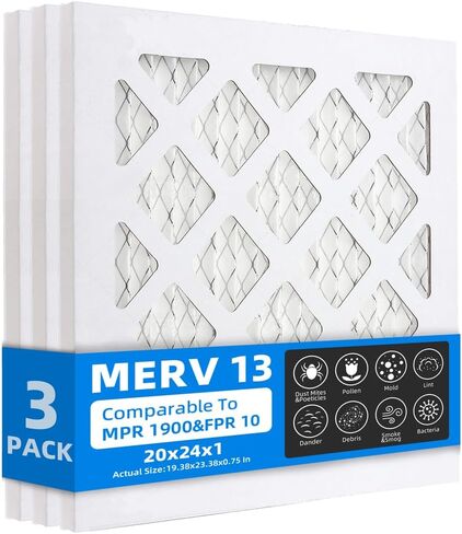 (3 عبوات) 20 × 24 × 1 مرشحات هواء للفرن، MPR 1900 & FPR 10، مرشح هواء مطوي MERV 13 (الحجم الفعلي: 19.38 بوصة × 23.38 بوصة × 0.75 بوصة) in Saudi Arabia