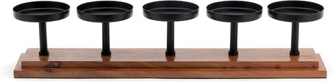 DEMDACO Market Finds Collection Natural Brown and Black 20 x 4 Acacia Wood and Iron Decorative 5-Candle Holder Display in Saudi Arabia