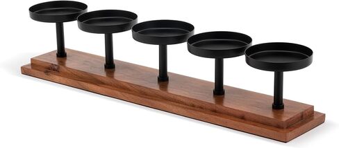 DEMDACO Market Finds Collection Natural Brown and Black 20 x 4 Acacia Wood and Iron Decorative 5-Candle Holder Display in Saudi Arabia