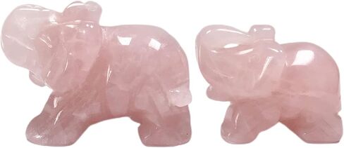 2" + 1.5" Natural Rose Quartz Crystal Elephant Figurines Set of 2 Hand Carved Quartz Stone Animal Statues Pocket Stones in Saudi Arabia
