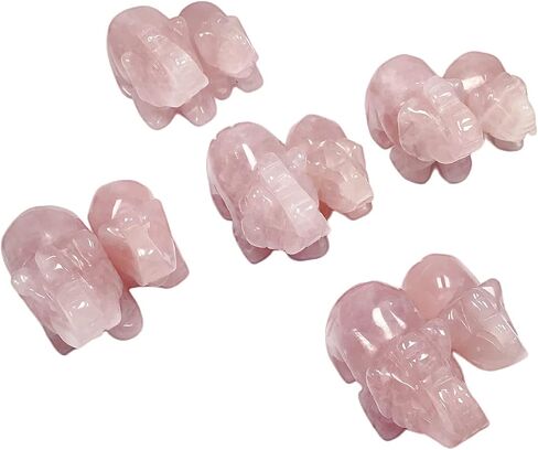 2" + 1.5" Natural Rose Quartz Crystal Elephant Figurines Set of 2 Hand Carved Quartz Stone Animal Statues Pocket Stones in Saudi Arabia