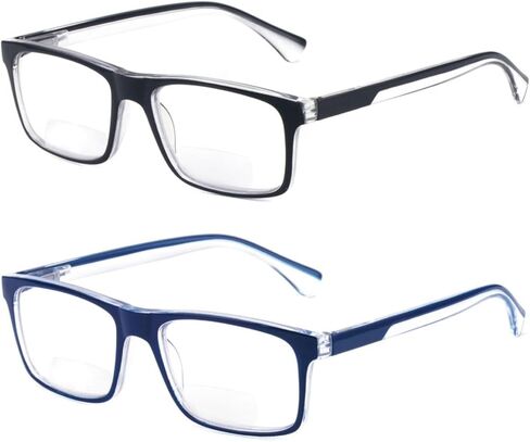 Missfive 2-Pack Light Multifocus Progressive Reading Glasses Blue Light Blocking, Multifocal Spring Hinge Man No-Line Quality Trifocal Readers Comfort Eyeglasses(Workspace For Near Range, 2.25x) in Saudi Arabia