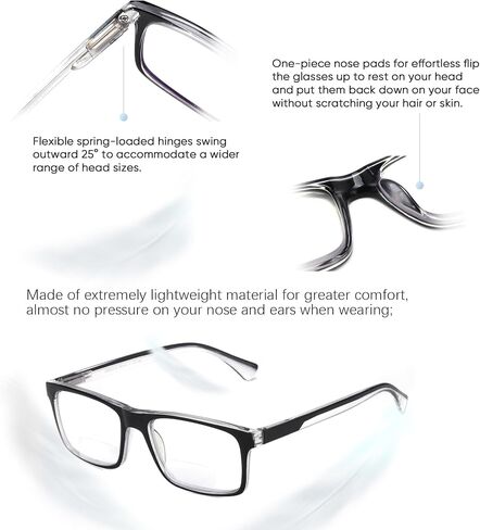 Missfive 2-Pack Light Multifocus Progressive Reading Glasses Blue Light Blocking, Multifocal Spring Hinge Man No-Line Quality Trifocal Readers Comfort Eyeglasses(Workspace For Near Range, 2.25x) in Saudi Arabia