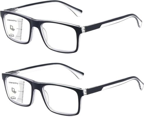 Missfive 2-Pack Light Multifocus Progressive Reading Glasses Blue Light Blocking, Multifocal Spring Hinge Man No-Line Quality Trifocal Readers Comfort Eyeglasses(Workspace For Near Range, 2.25x) in Saudi Arabia