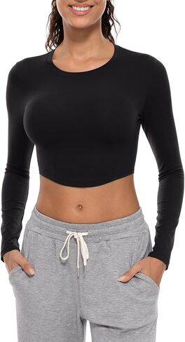 Lavento Women's Ultra Soft Crewneck Long-Sleeve Cropped T-Shirt - Workout Yoga Casual Tee Tops in Saudi Arabia