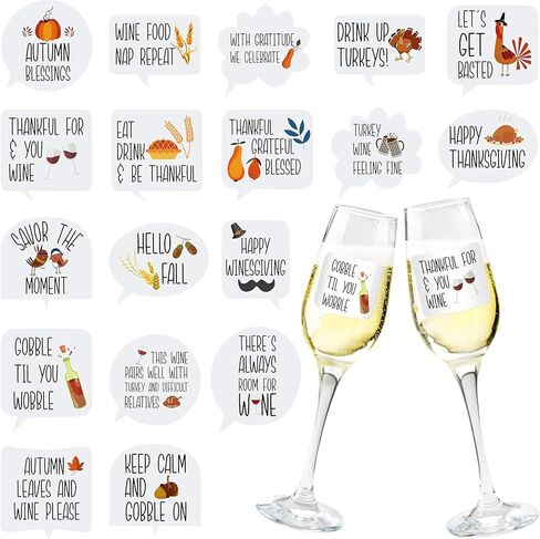 36 Pieces Wine Glass Static Cling Sticker Thanksgiving Reusable Funny Wine Sticker Reusable Wine Glass Stickers Wine Glass Drink Markers Fall Wine Stickers for Wine Tasting Wine Charm Party Supplies in Saudi Arabia