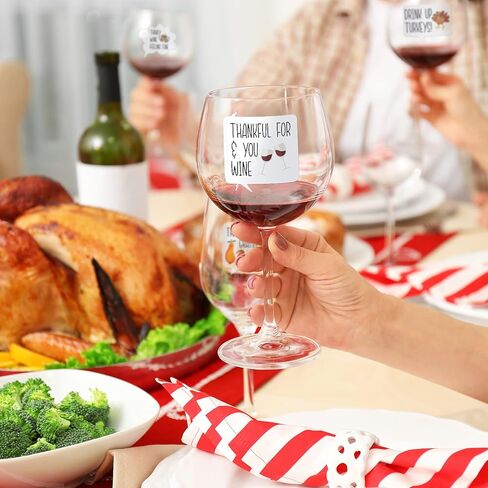 36 Pieces Wine Glass Static Cling Sticker Thanksgiving Reusable Funny Wine Sticker Reusable Wine Glass Stickers Wine Glass Drink Markers Fall Wine Stickers for Wine Tasting Wine Charm Party Supplies in Saudi Arabia