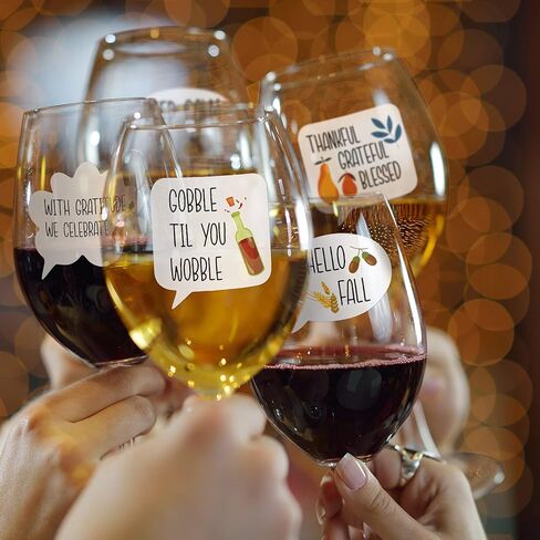 36 Pieces Wine Glass Static Cling Sticker Thanksgiving Reusable Funny Wine Sticker Reusable Wine Glass Stickers Wine Glass Drink Markers Fall Wine Stickers for Wine Tasting Wine Charm Party Supplies in Saudi Arabia