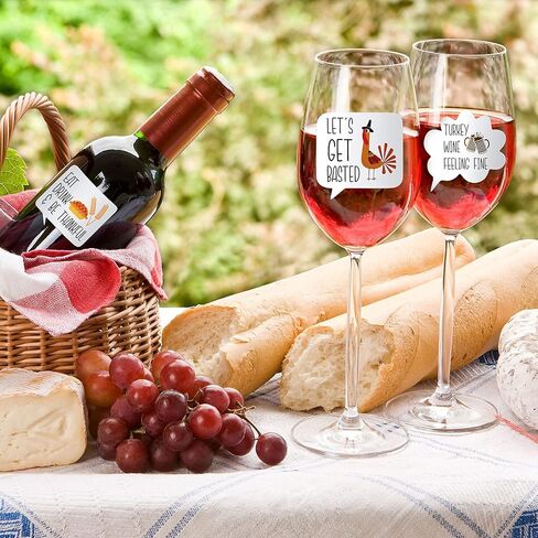 36 Pieces Wine Glass Static Cling Sticker Thanksgiving Reusable Funny Wine Sticker Reusable Wine Glass Stickers Wine Glass Drink Markers Fall Wine Stickers for Wine Tasting Wine Charm Party Supplies in Saudi Arabia