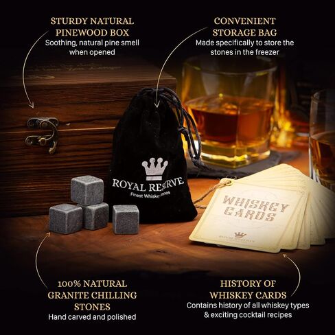 Whiskey Stones Gift Set | Husband Birthday Gifts Artisan Crafted Chilling Rocks Stones Scotch Bourbon Glasses and Slate Table Coasters – Gift for Men Dad Boyfriend Anniversary Husband Edition in Kuwait