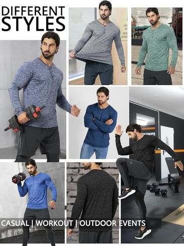 قميص هينلي رجالي جاف مناسب للتكنولوجيا 3 أزرار T مقاس نحيف سريع الجفاف للصالة الرياضية تي شيرت طويل الأكمام خفيف الوزن أساسي غير رسمي in Kuwait