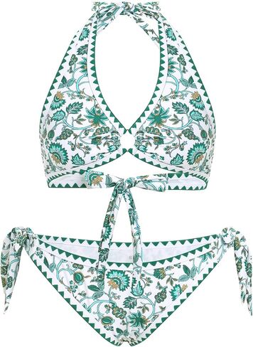 Two Pieces Floral Swimsuit for Women Self Tie Sexy Triangle Thong Bikini Set Low Rise Push Up O Ring Bathing Suit in Saudi Arabia