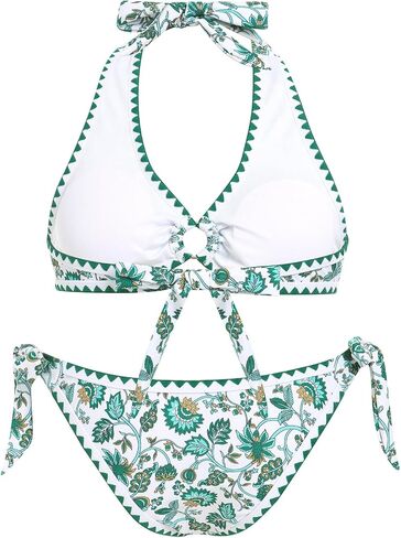 Two Pieces Floral Swimsuit for Women Self Tie Sexy Triangle Thong Bikini Set Low Rise Push Up O Ring Bathing Suit in Saudi Arabia