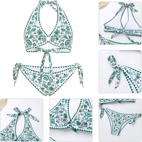 Two Pieces Floral Swimsuit for Women Self Tie Sexy Triangle Thong Bikini Set Low Rise Push Up O Ring Bathing Suit in Saudi Arabia