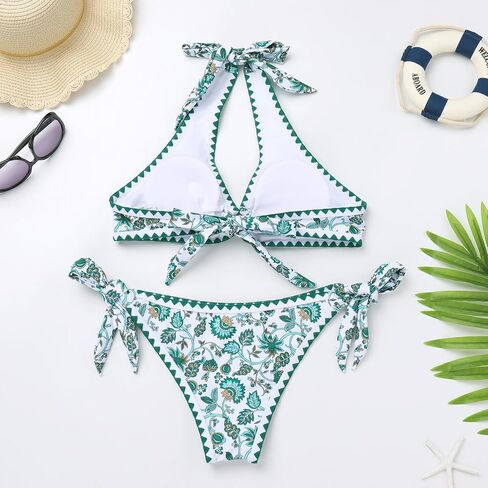 Two Pieces Floral Swimsuit for Women Self Tie Sexy Triangle Thong Bikini Set Low Rise Push Up O Ring Bathing Suit in Saudi Arabia