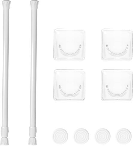 2Pcs Small Spring Tension Rod 12 to 20 Inches, White Tension Curtain Rod No Drill Adjustable Spring Curtain Rod with Anti-slip Pad for Wardrobe Bars, Cupboard,Window, Closet, Bookcase (White) in Saudi Arabia