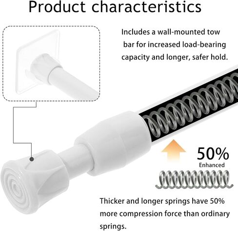 2Pcs Small Spring Tension Rod 12 to 20 Inches, White Tension Curtain Rod No Drill Adjustable Spring Curtain Rod with Anti-slip Pad for Wardrobe Bars, Cupboard,Window, Closet, Bookcase (White) in Saudi Arabia