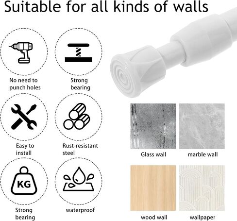 2Pcs Small Spring Tension Rod 12 to 20 Inches, White Tension Curtain Rod No Drill Adjustable Spring Curtain Rod with Anti-slip Pad for Wardrobe Bars, Cupboard,Window, Closet, Bookcase (White) in Saudi Arabia