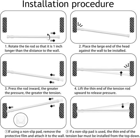 2Pcs Small Spring Tension Rod 12 to 20 Inches, White Tension Curtain Rod No Drill Adjustable Spring Curtain Rod with Anti-slip Pad for Wardrobe Bars, Cupboard,Window, Closet, Bookcase (White) in Saudi Arabia