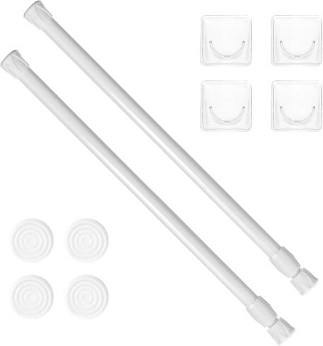 2Pcs Small Spring Tension Rod 12 to 20 Inches, White Tension Curtain Rod No Drill Adjustable Spring Curtain Rod with Anti-slip Pad for Wardrobe Bars, Cupboard,Window, Closet, Bookcase (White) in Saudi Arabia