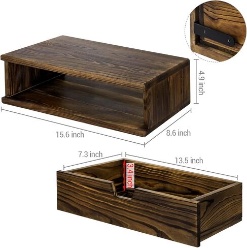 MyGift 15.5 Inch Rustic Floating Shelf with Drawer, Burnt Solid Wood Decorative Wall Mounted Wooden Bedroom Nightstand or Storage Console Table in Saudi Arabia