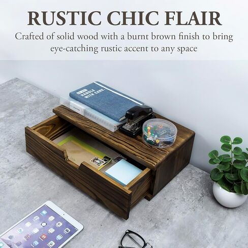 MyGift 15.5 Inch Rustic Floating Shelf with Drawer, Burnt Solid Wood Decorative Wall Mounted Wooden Bedroom Nightstand or Storage Console Table in Saudi Arabia